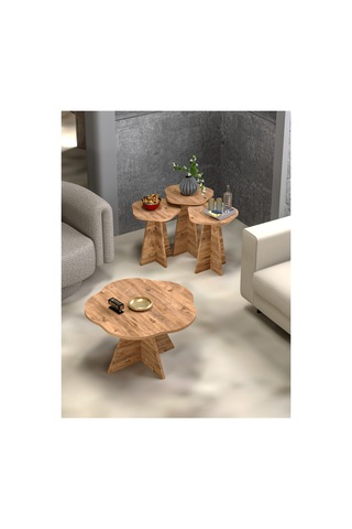 Storeşahin Çiçek Sehpa Seti Kahverengi 4'lü Shn0720
