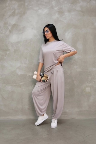 Osy Modal Yumuşak Dokulu Kumaş Oversize Bisiklet Yaka T-shirt Jogger Eşofman Altı Eşofman Takımı - Gri Gri