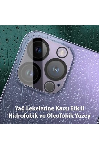 Ally iPhone Uyumlu 15 Pro-15 Pro Max Full Tempered Kamera Lens Koruma Camı- 5775 Şeffaf