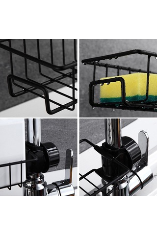 Ruicoo Mutfak/banyo Karbon Çelik Lavabo Organizerı - 360 Döner, Deliksiz Kurulum, Su Tüpü Uyumlu, Boşluk Tasarımıyla Su Çıkarma Ve Uzay Tasarrufu Siyah