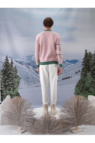 Pembe Doğal Yün Dokulu Regular Fit Kazak 801821 Pembe