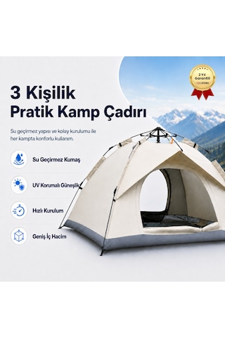 Otomatik Kamp Çadırı 200x150x120 Cm Çift Katmanlı 3 Saniyede Kurulum Su Geçirmez 3 Kişilik-1615 Açık Mavi