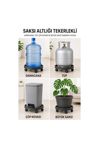 Tekerlekli Saksı Altlığı Çok Amaçlı Damacana Tüp Taşıma Standı 35 cm 360° Döner