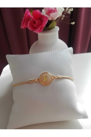 Altın Sedef Ayarlanabilir Kadın Gold Asansörlü K Harf Bileklik Renkli