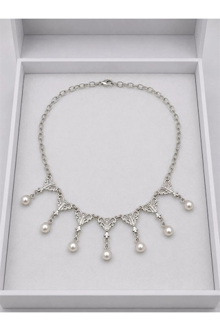 Minik İnci Detaylı Vintage Gerdanlık Kolye Gümüş 09062690