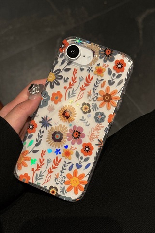 İphone 16e Uyumlu Kılıf Solmayan Imd Baskı Desenli, Şeffaf Tpu+pc Botanik Kapak