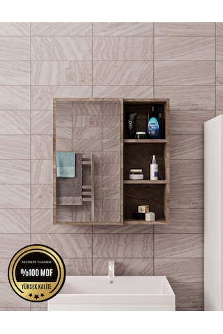 Tek Kapaklı Aynalı Banyo Dolabı Çok Amaçlı Banyo Dolabı Gri