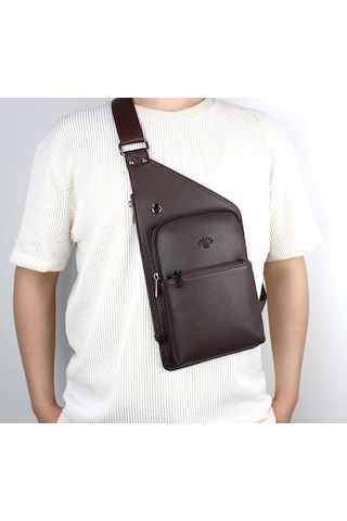 Erkek Kahverengi Çapraz Askılı Göğüs Çantası Bodybag Çanta