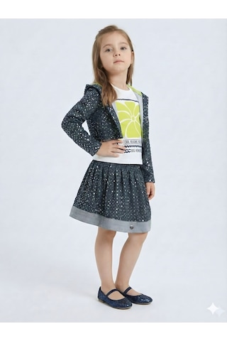 Xo Kids Simli Kumaş Kapüşonlu 3lü Kız Çocuk Etek Takımı 3-7 Yaş 4416 Lacivert