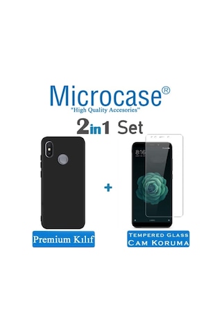 Microcase Xiaomi Mi A2 - Mi 6X Premium Matte Silikon Kilif + Cam 299696312 - Seçenek / Renk-Cam-Kirmizi-Tempered Glass Istemiyorum