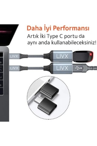 3.0 To Type-c Çevirici Dönüştürücü 60w Hızlı Şarj Desteği 15 Cm Kablolu Otg İle Uyumlu Gri Ottca-01 Ikili Pak