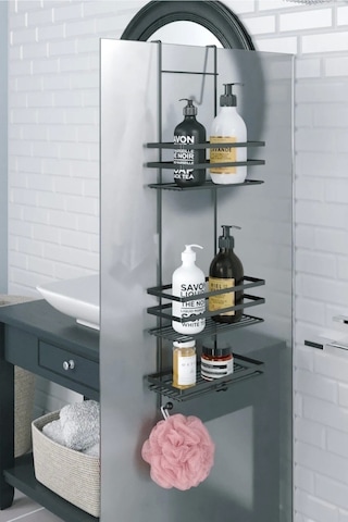 Banyo Duşa Kabin Rafı Paslanmaz Metal Siyah 3 Katlı Siyah