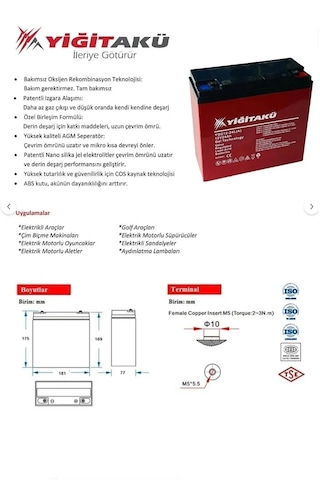Akü 12v 24ah Jel Akü Tekli Paket 2026 Üretim Ebatları: 169x179x78mm