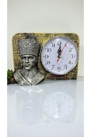 Atatürk Büstlü Dekoratif Duvar Saati Gold Eskitme