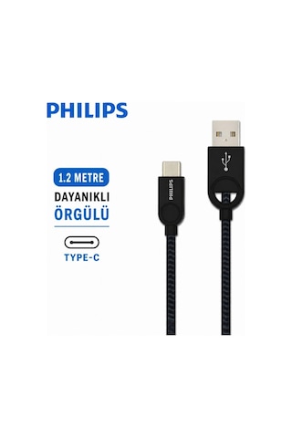 Philips Usb-a To Usb-c Kablo 1.2 Metre Dayanıklı Örgülü Hızlı Şarj Senkronizasyonlu Type-c Kablo