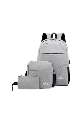 Ruicoo Erkek 3'lü Çanta Seti: Sırt Çantası + Askılı Çanta + Fermuarlı Cüzdan - Nylon-polyester - Dizüstü Bilgisayar Taşıma - Gri Çok Renkli