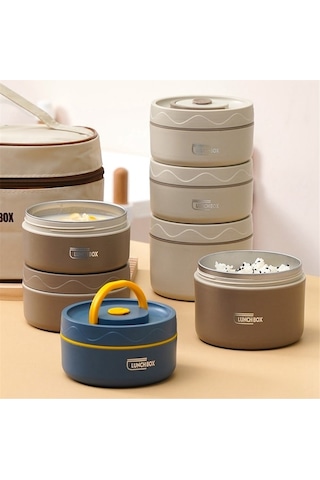 Ulzyvf Yemek Termosu - Paslanmaz Mikrodalga Kutusu, Kahverengi, 420ml Kahverengi