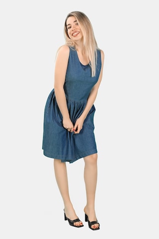 Kolsuz İnce Kot Elbise Mavi