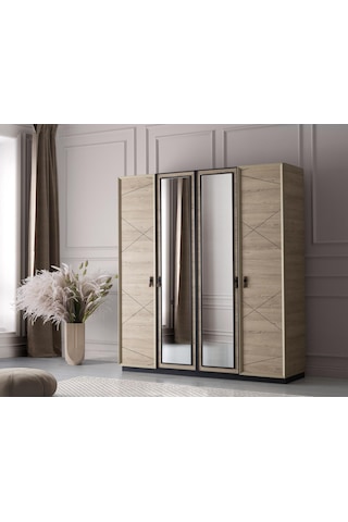 Vega 4 Kapaklı Modern Aynalı Elbise Dolabı Gardrop 180x50x200cm