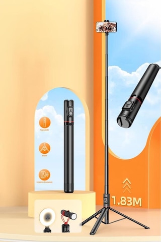 C10 Çok Amaçlı Tripod Kumandalı Selfie Çubuğu 183 Cm Siyah 1 Adet