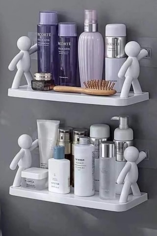 Baysa Siyah Rambo Süper Yapışkanlı Raf Banyo Ve Mutfak Raf 14x34cm Beyaz