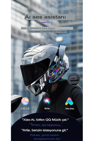 2 Intercom Bağlantılı Rgb Işıklı Bluetooth Motosiklet Kask Kulaklık Bt5.3 Stereo Su Geçirmez