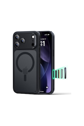 Esr Apple Uyumlu iPhone 17 Pro Kamera Kontrollü Manyetik Hibrit Kılıf buzlu Siyah Buzlu