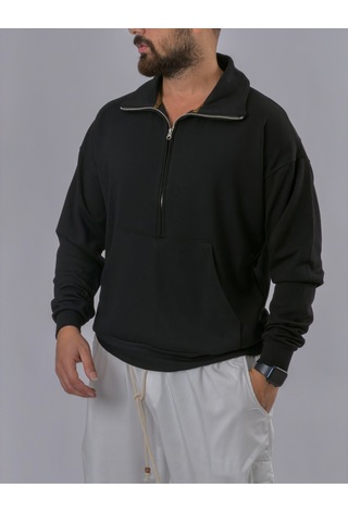 Cocopelli Fermuarlı Polo Yaka Siyah Erkek Sweatshirt Coc3521
