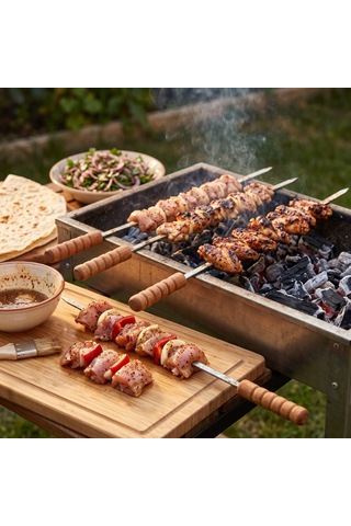 Tavuk Şişi Dar Yassı Metal 50 Cm Mangal Gereci Et Aksesuarı Ocak Başı