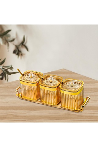 Homyl Kapaklı Ve Kaşıklı Baharat Kavanozu Tuz Şeker Altın