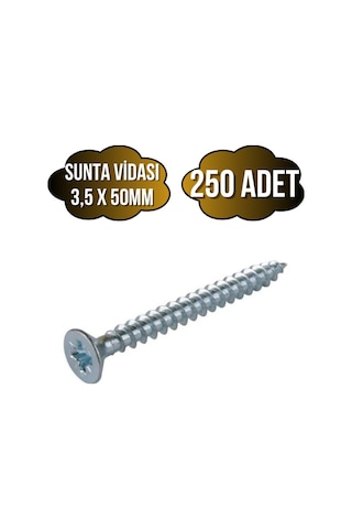 Sunta Vidası 3,5x50mm Çinko Ahşap Mdf Montaj Vidası 3,5x50mm 250 Adet 50 MM