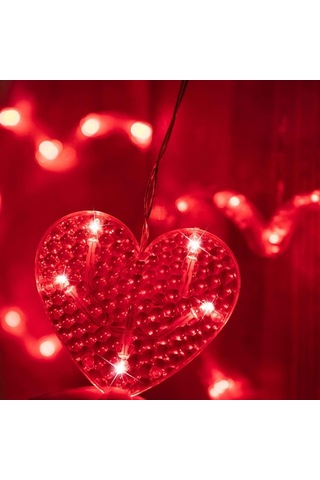 Vitrin Mekan Dekor Işığı Kırmızı Salkım Led Işık Kalpli Salkım Led Işık Kırmızı Led Işıklı Perde Işık Kırmızı