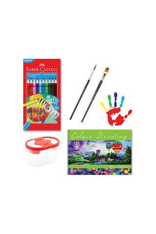 Faber 12 Renk Aquarel Kuru Sulu Boya Kalemi Ve 25x35 Resim Defteri Boyama Seti Önce Kuru Sonra Sulu