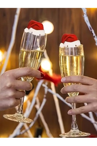 30 Parça Noel Şapkalı Yılbaşı Sofra Seti : Kısa Kürdan Uzun Kürdan Bardak Süsü