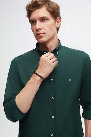 Ds Damat Slim Fit Yeşil Oxford Düğmeli Yaka Kolay Ütülenebilir Nakış Detaylı Pamuklu Gömlek 4HC02ORT03265 Yeşil