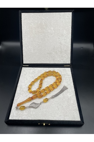925 Ayar Gümüş Dizayn Ateş Kehribar Tespih 12x8 Mm