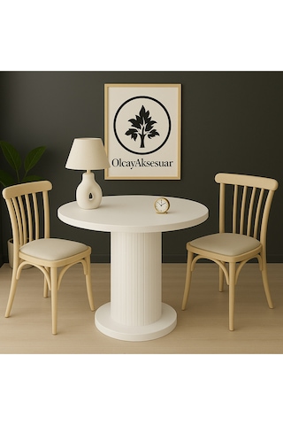 Güneş Model 90 Çaplı 75 Cm Yükseklikli 36mm Kalın Kenarlı Sandalye Yok Yuvarlak Yemek Masası Beyaz-beyaz