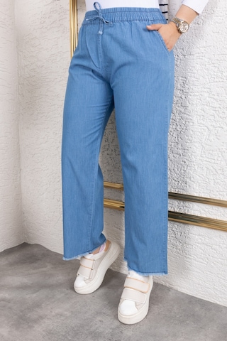Beli Lastikli Keten Pantolon - Açık Mavi / A0104 Açık Mavi