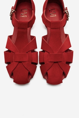 Luvi Shoes Alına Kırmızı Süet Hakiki Deri Kadın Sandalet