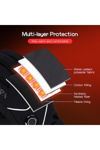 Vkemall Isıtmalı Eldivenler Pil İle Çalışan Dokunmatik Ekran Su Geçirmez Isıtma Eldivenleri Kış Sıcak Kayak Eldivenleri Tırmanma Yürüyüş Bisiklet Motosiklet Kayak Snowboard Siyah