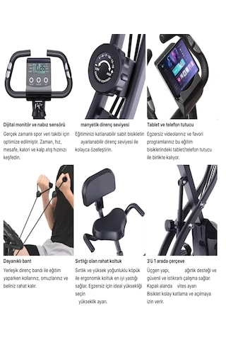 Reidan X 4ın1 Katlanabilir Ekranlı Egzersiz Bisikleti Manyetik Bisikl...