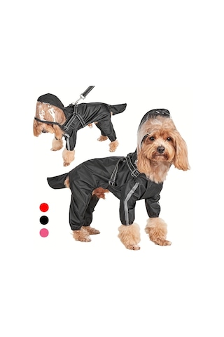 Kapüşonlu Köpek Yağmurluk Entegre Koşum Tasması -kolay Aşınma, Dört Ayaklı Tasarım, Boyut: L Siyah