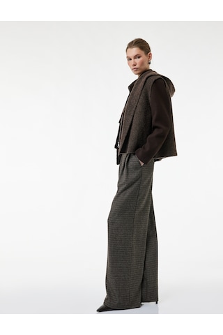 Koton Koton X Sima Tarkan - Loose Fit Cepli Pileli Palazzo Ekose Pantolon Kahverengi Ekose 6wak40042ew