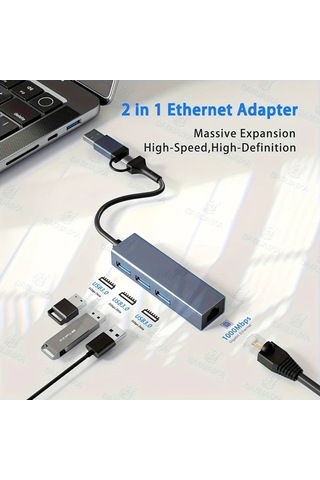 Xuweiwei 4 In 1 Usb C To Ethernet Adaptor Rj45 Gigabit Ag Macbook Pro Air İpad Uyumlu Pro Surface Laptoplar İcin