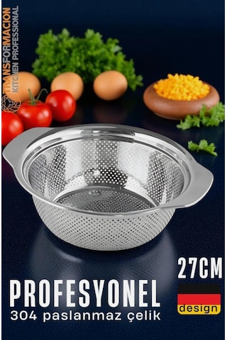 304 Paslanmaz Çelik Alman Tip Kevgir Profesyonel Süzgeç 27 Cm Açık Gri