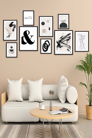 No77decor Siyah Geometrik Ve Line Art Temalı Tablo Seti