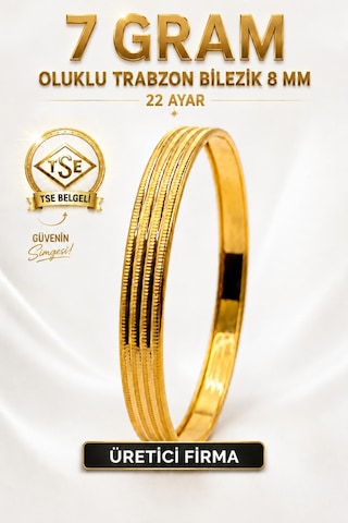 22 Ayar Tse Belgeli 7 Gram Oluklu Trabzon Bilezik 8 Mm Gold Altın Bilezik Düğün Nişan
