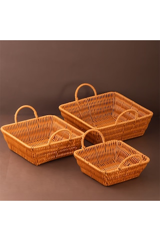 Porsima 303d 3lü Düzenleyici Kare Hasır Sepet Seti Ekmeklik Sepet
