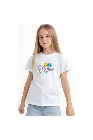 Fyk Kids Kız Çocuk Basic Malibu Baskılı T-shirt Beyaz