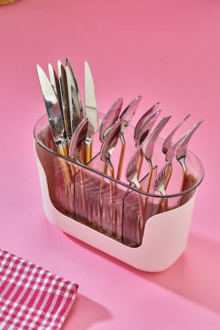 3 Bölmeli Süzgeçli Kaşıklık - Pembe Pembe